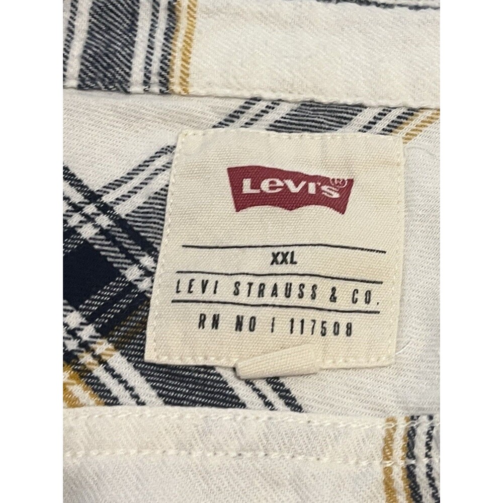 Levi’s Mens XXL Flannel Shirt White Blue Yellow Plaid Button Up Long Sleeve - Picture 14 of 16